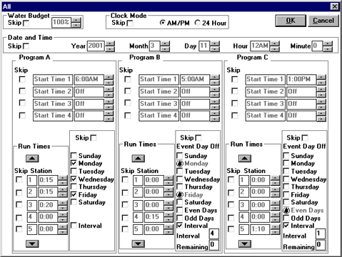 Setup All dialogue box