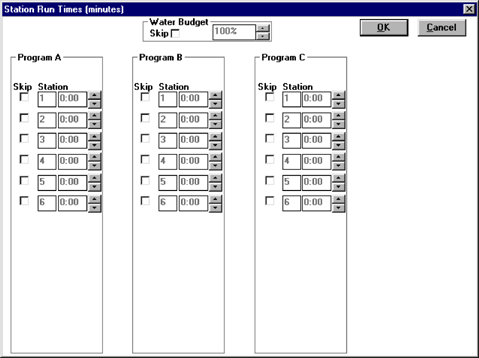 Setup Station Run Times dialogue box